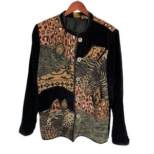 Vintage Allure Women's Black and Brown Patterned patchwork Jacket size XL